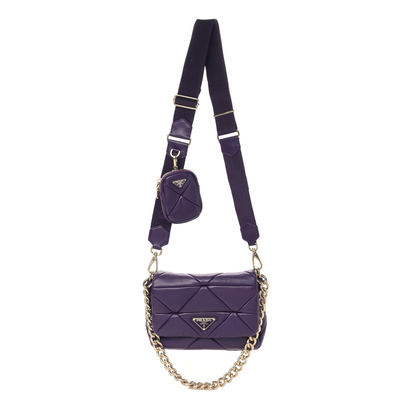 Nappa Re-Nylon Triangle Quilted Patchwork System Flap Shoulder Bag Viola