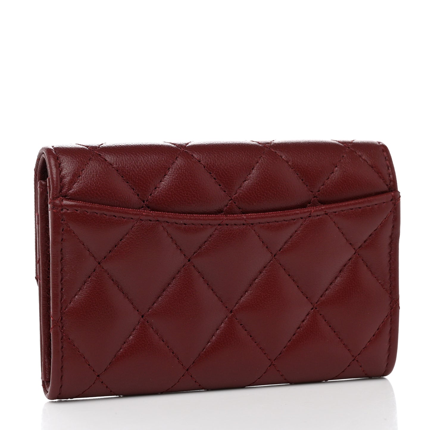 Lambskin Quilted Flap Card Holder Wallet Burgundy