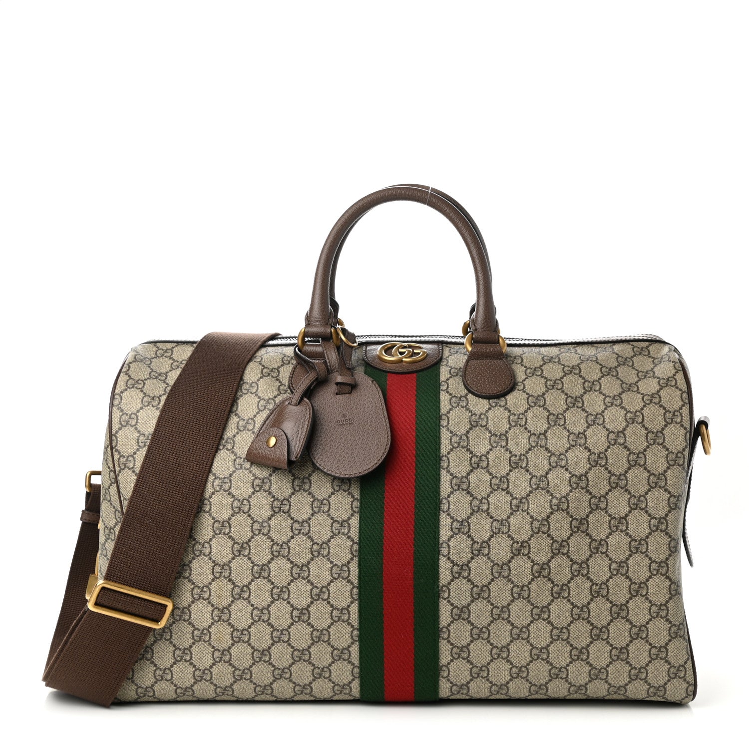 Gucci GG Supreme Monogram Textured Dollar Calfskin Web Medium Ophidia Carry-On Duffle Bag Beige Ebony New Acero 1 of 10