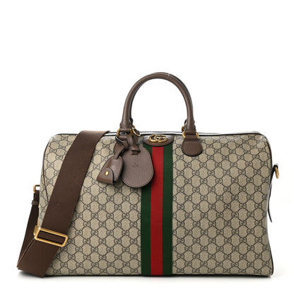 Gucci GG Supreme Monogram Textured Dollar Calfskin Web Medium Ophidia Carry-On Duffle Bag Beige Ebony New Acero 1 of 10