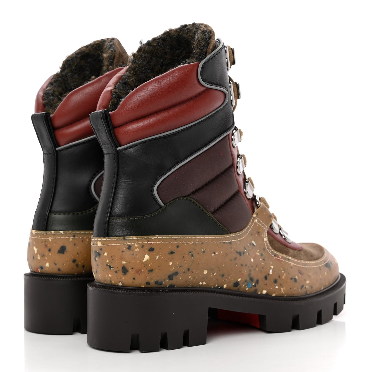 Calfskin Canvas Elaneva Flat Hiking Boots 36.5 Multi