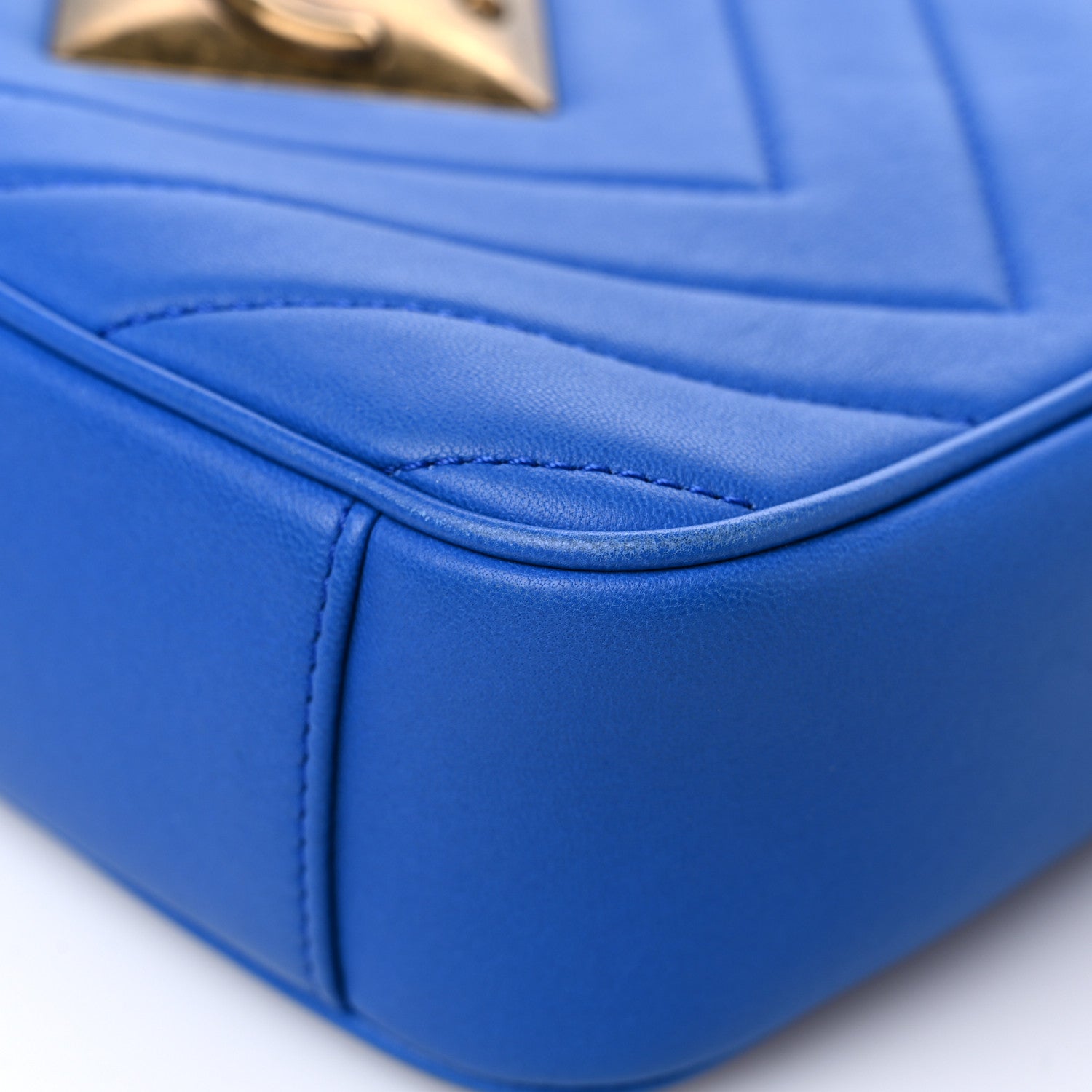 Chanel Lambskin Chevron Quilted Pyramid CC Camera Case Blue 9 of 13