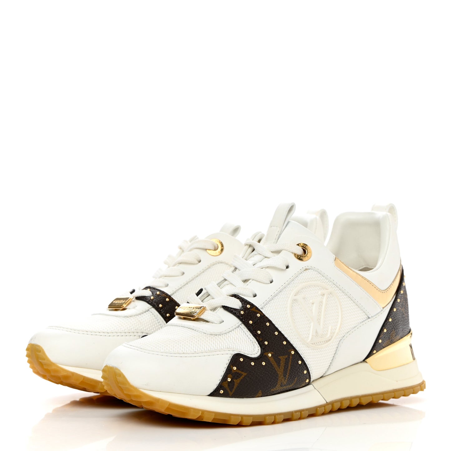 Calfskin Monogram Embellished Run Away Sneakers 36 White