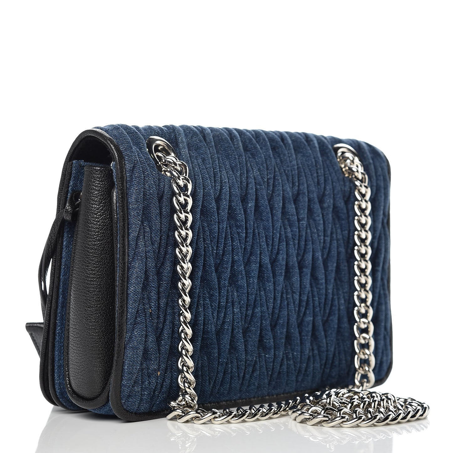 Denim Matelasse Shoulder Bag Blue