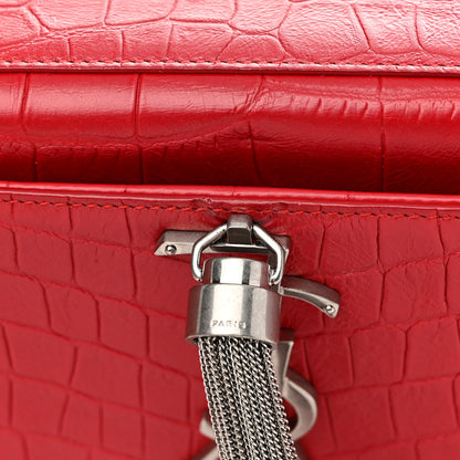 Saint Laurent Calfskin Crocodile Embossed Small Classic Monogram Kate Tassel Satchel Red 11 of 11