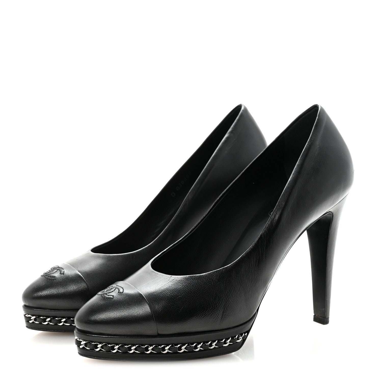 Chanel Lambskin CC Cap Toe Platform Chain Pumps 40 Black 7 of 20