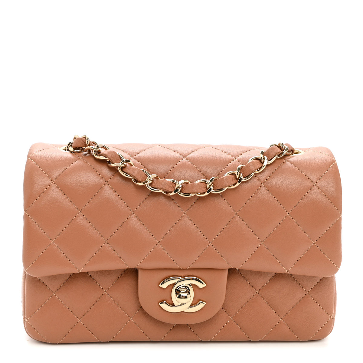 Lambskin Quilted Mini Rectangular Flap Brown