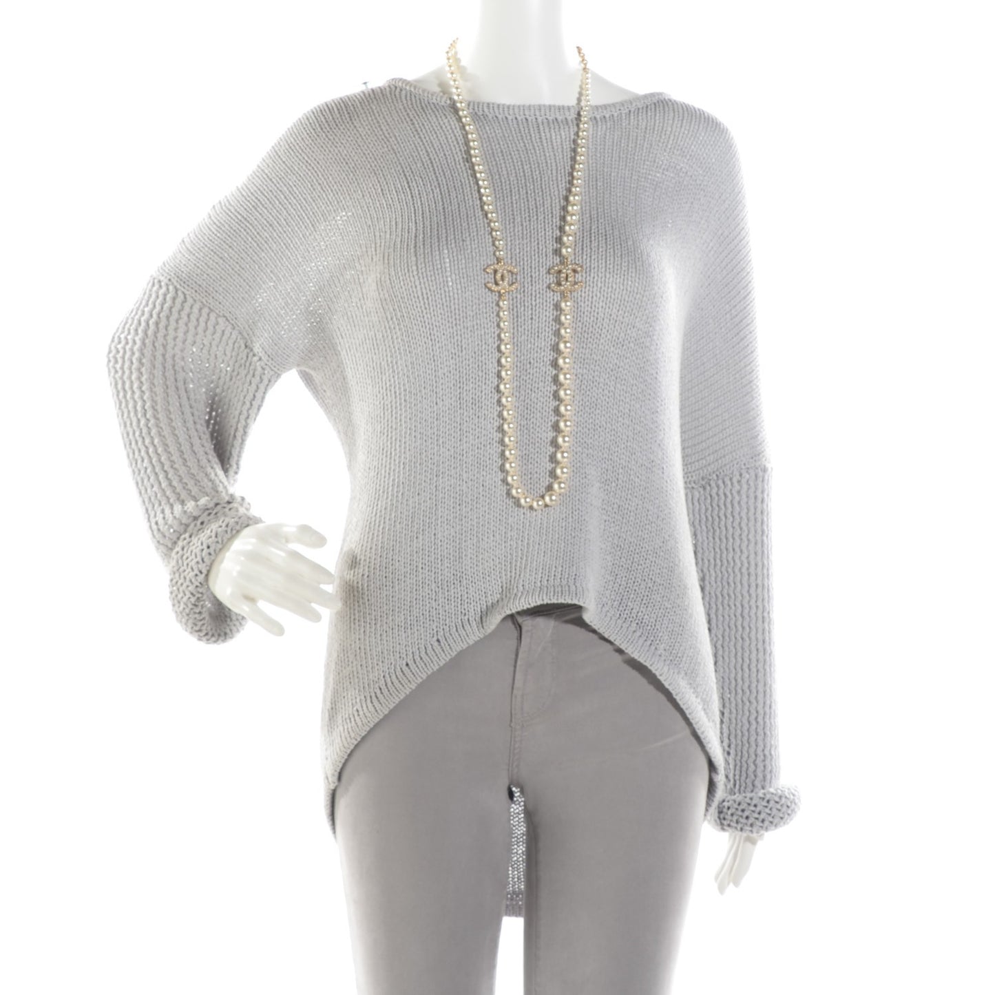 Graduated Pearl Long CC Necklace Gold