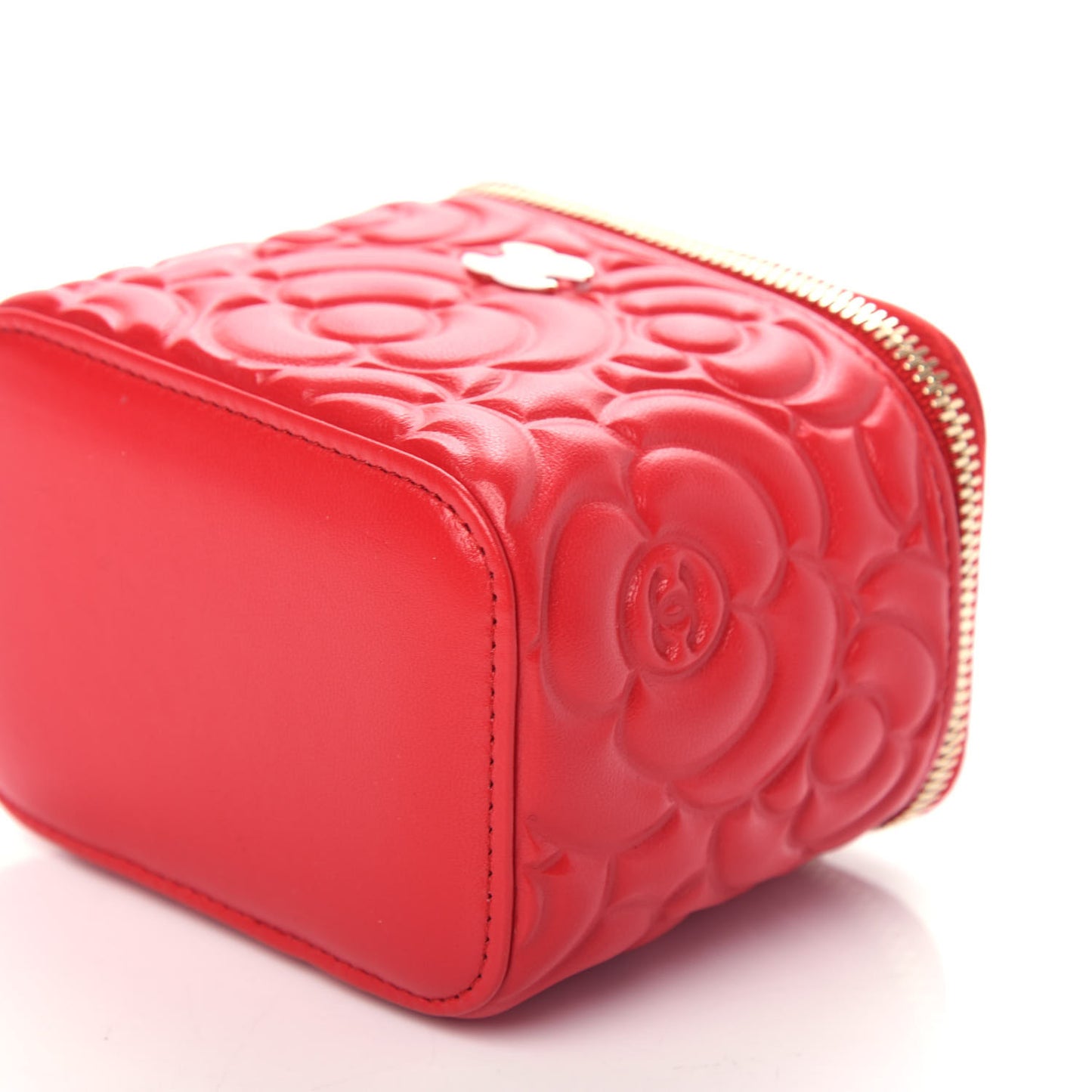 Lambskin Camellia Embossed Mini Vanity Case With Chain Red