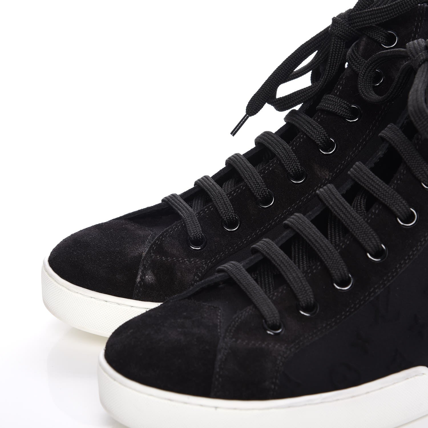 Louis Vuitton Neoprene Suede Embossed Monogram Stellar High Top Sneakers 35.5 Black 8 of 15