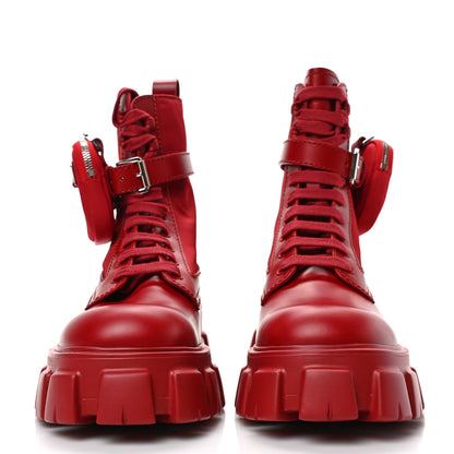 Prada Spazzolato Rois Re-Nylon Metal Triangle Logo Mens Monolith Pouch Pocket 60mm Combat Boots 9.5 Scarlatto 2 of 7