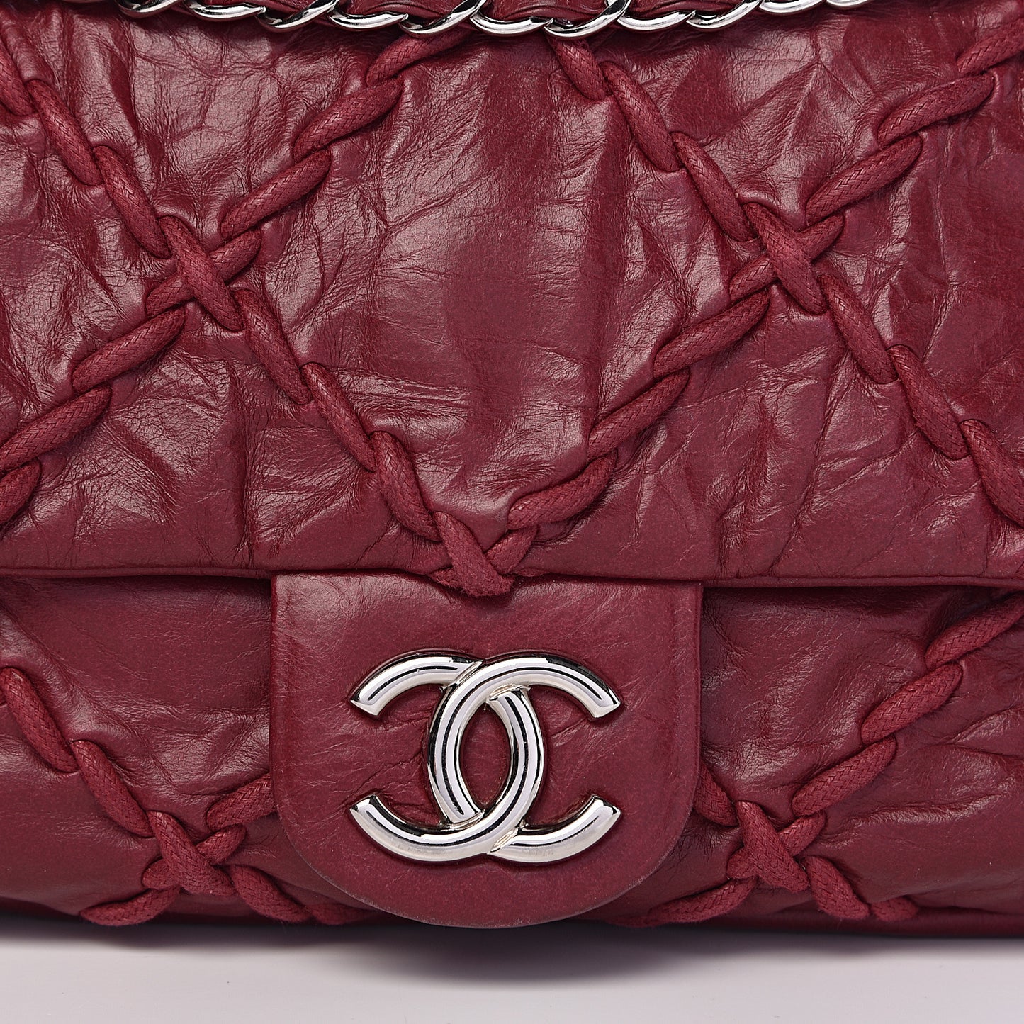 Calfskin Medium Ultra Stitch Flap Dark Red
