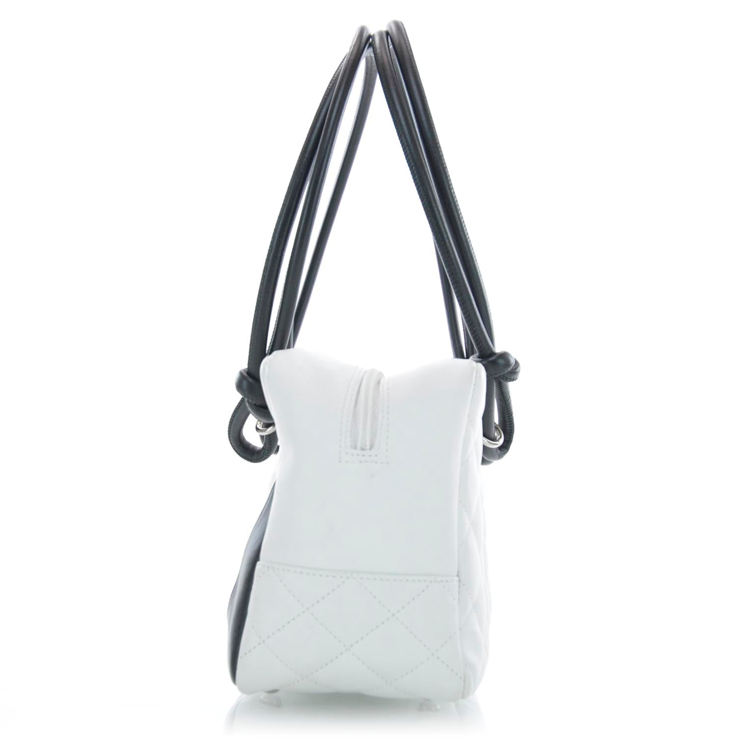 Chanel Calfskin Quilted Large Cambon Bowler White Black 4 of 10