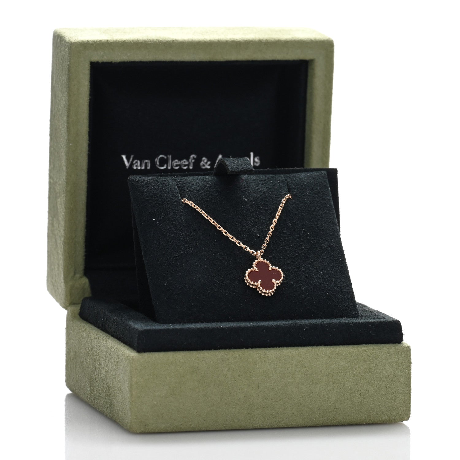 Van Cleef & Arpels 18K Rose Gold Carnelian Sweet Alhambra Pendant Necklace 5 of 5