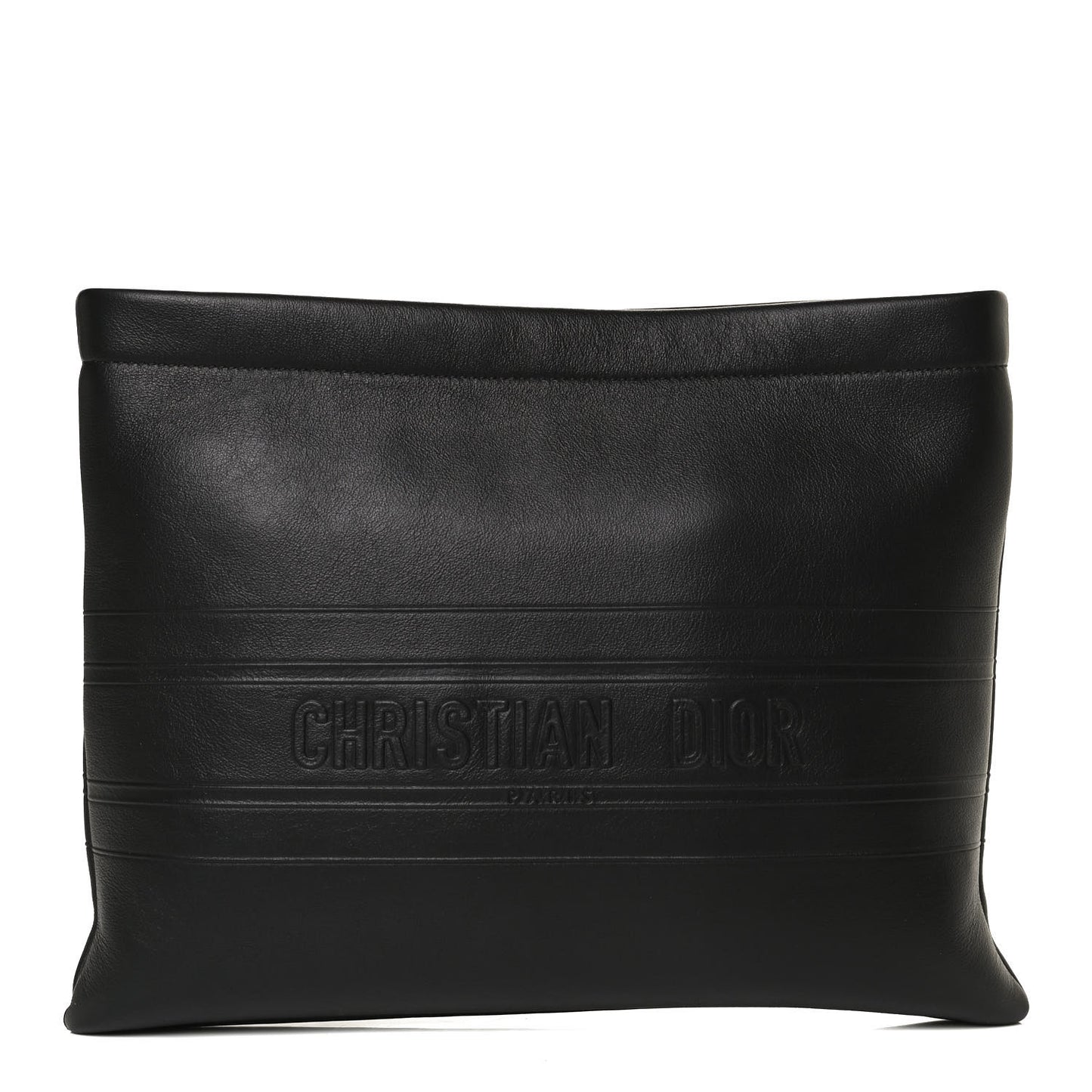 Calfskin Medium Diordouble Zip Pouch Black