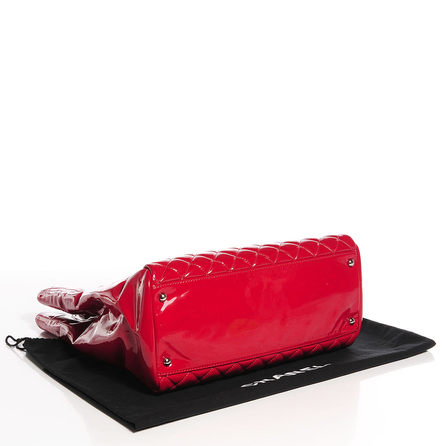Patent Quilted Large Shopping Tote Red