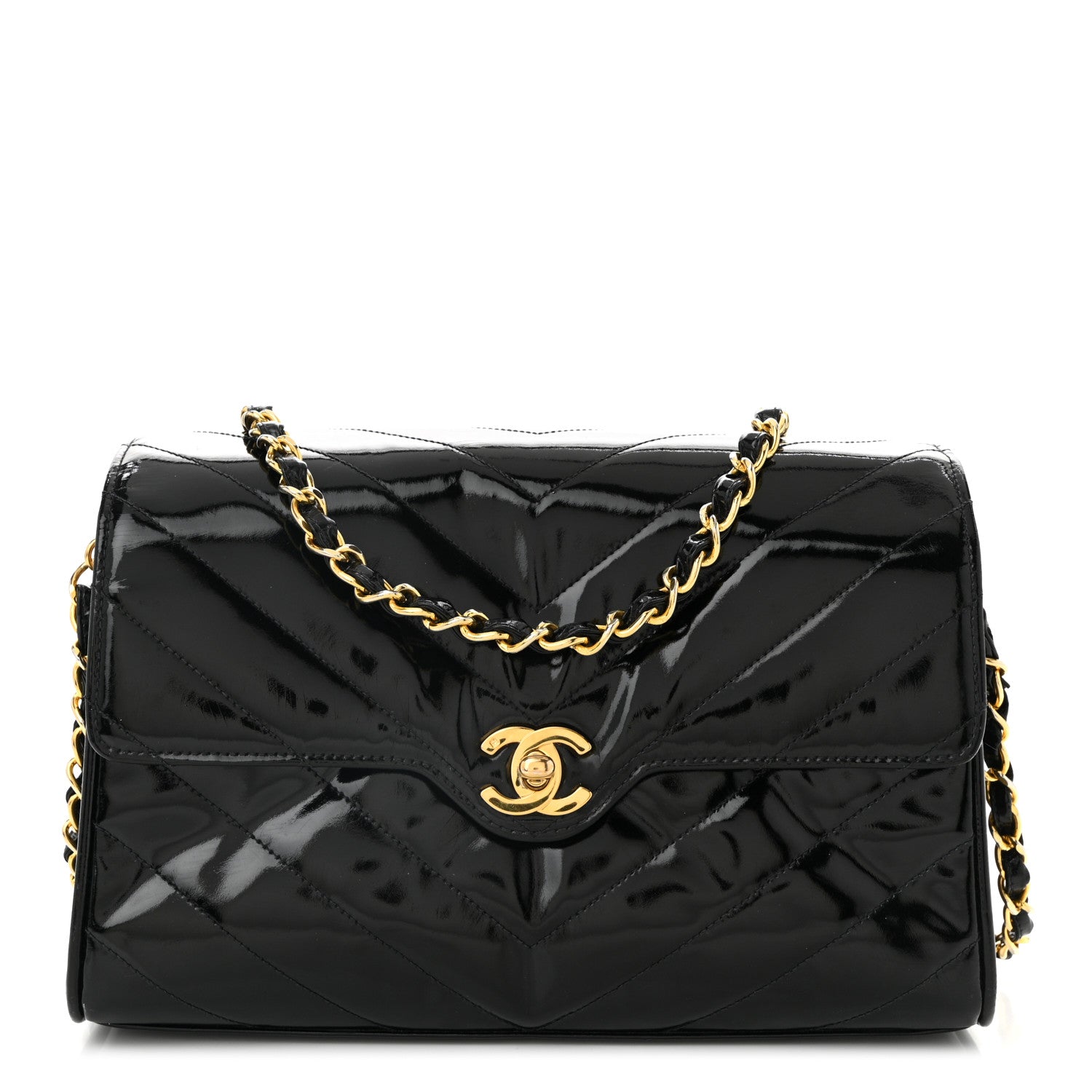Chanel Patent Small Chevron Single Flap Black 1 of 11