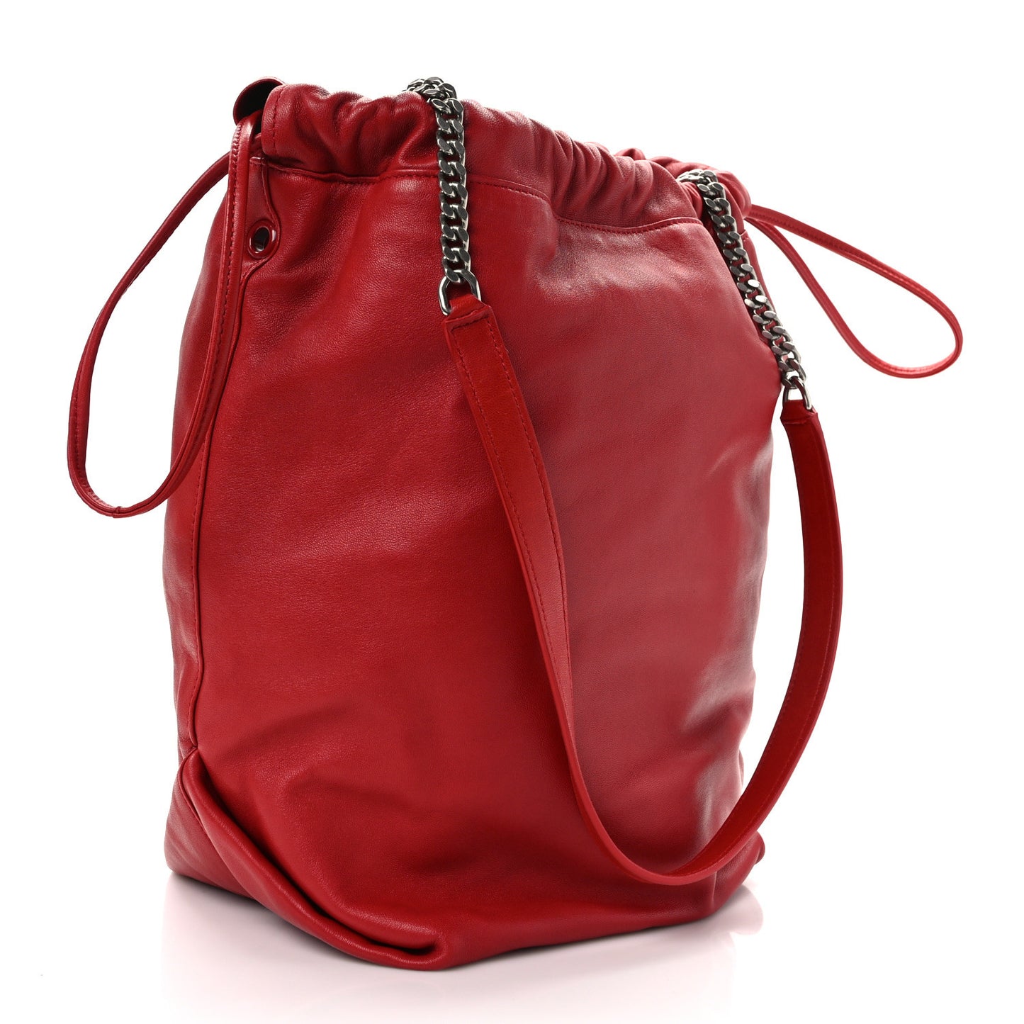 Lambskin Charm Studded Teddy Drawstring Bag Eros Red