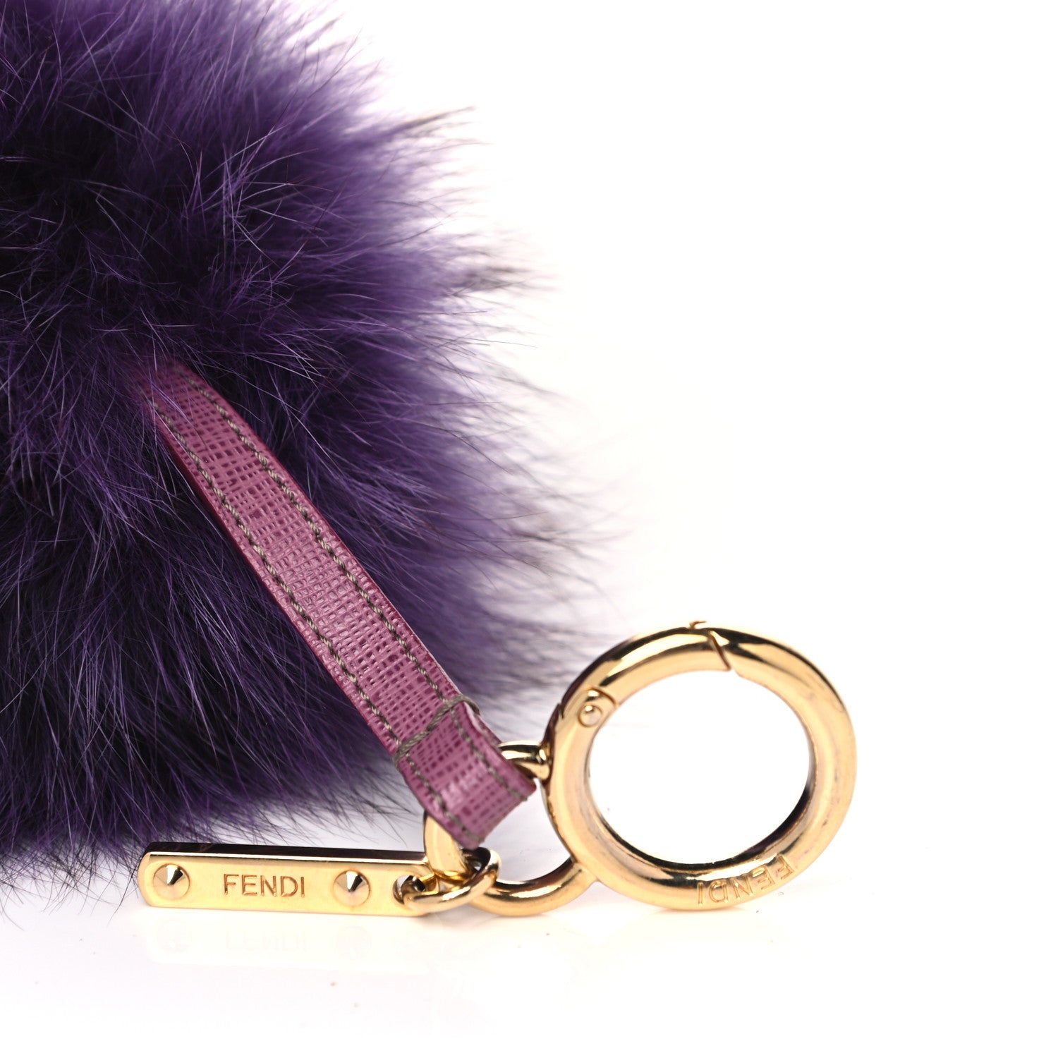 Fendi Fox Fur Vitello Elite Pom Pom Bag Charm Purple 3 of 3