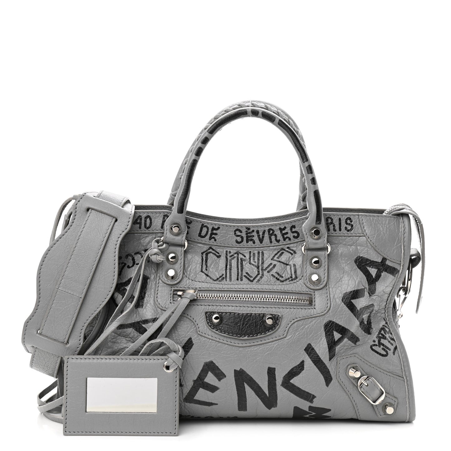 Agneau Arena Graffiti All Over Classic Silver Hardware S City Balenciaga Grey Black