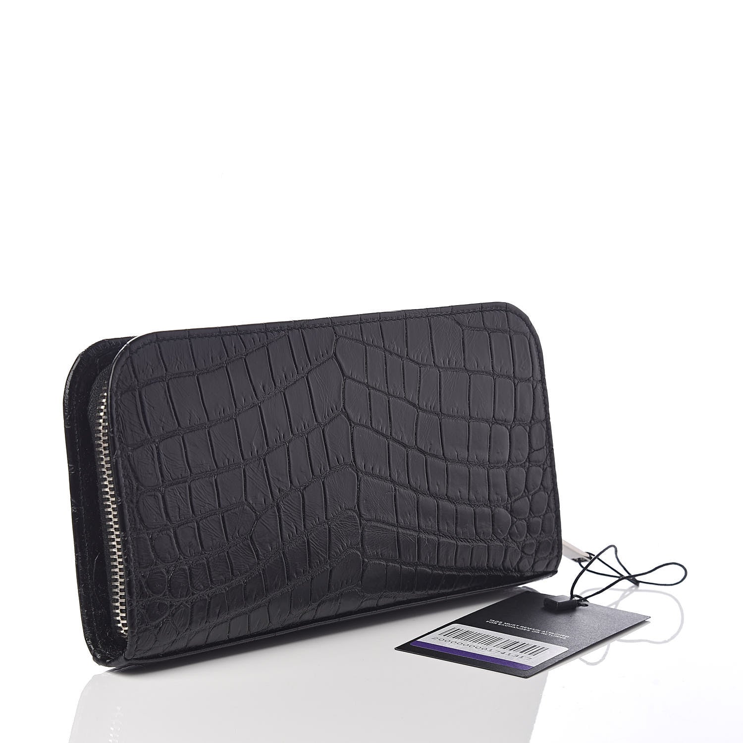 Saint Laurent Calfskin Crocodile Embossed Classic Zip Around Continental Wallet Black 3 of 9