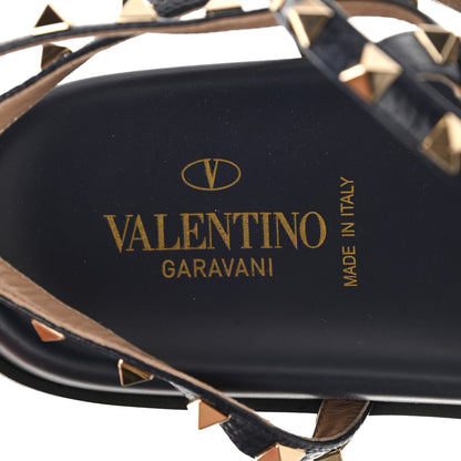 Valentino Garavani Calfskin Bedrock Rockstud Ankle Flat Sandals 40 Dark Blue 7 of 8