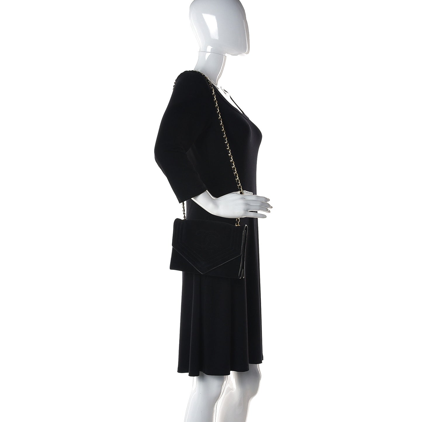 Suede CC Envelope Small Flap Black
