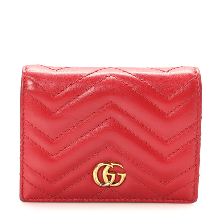 Gucci Calfskin Matelasse GG Marmont Card Case Wallet Hibiscus Red 1 of 12