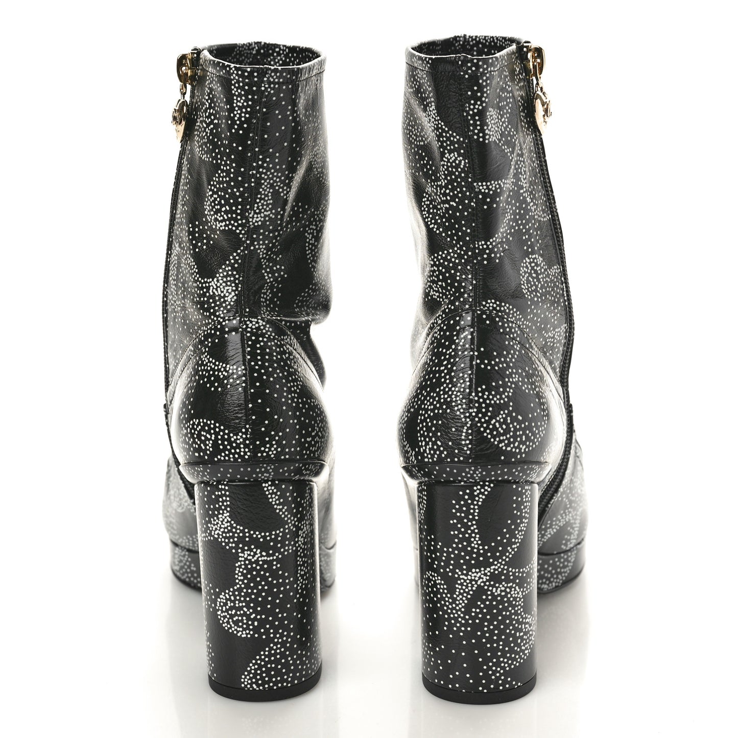 Calfskin Camellia Printed Ankle Boots 38.5 Black White