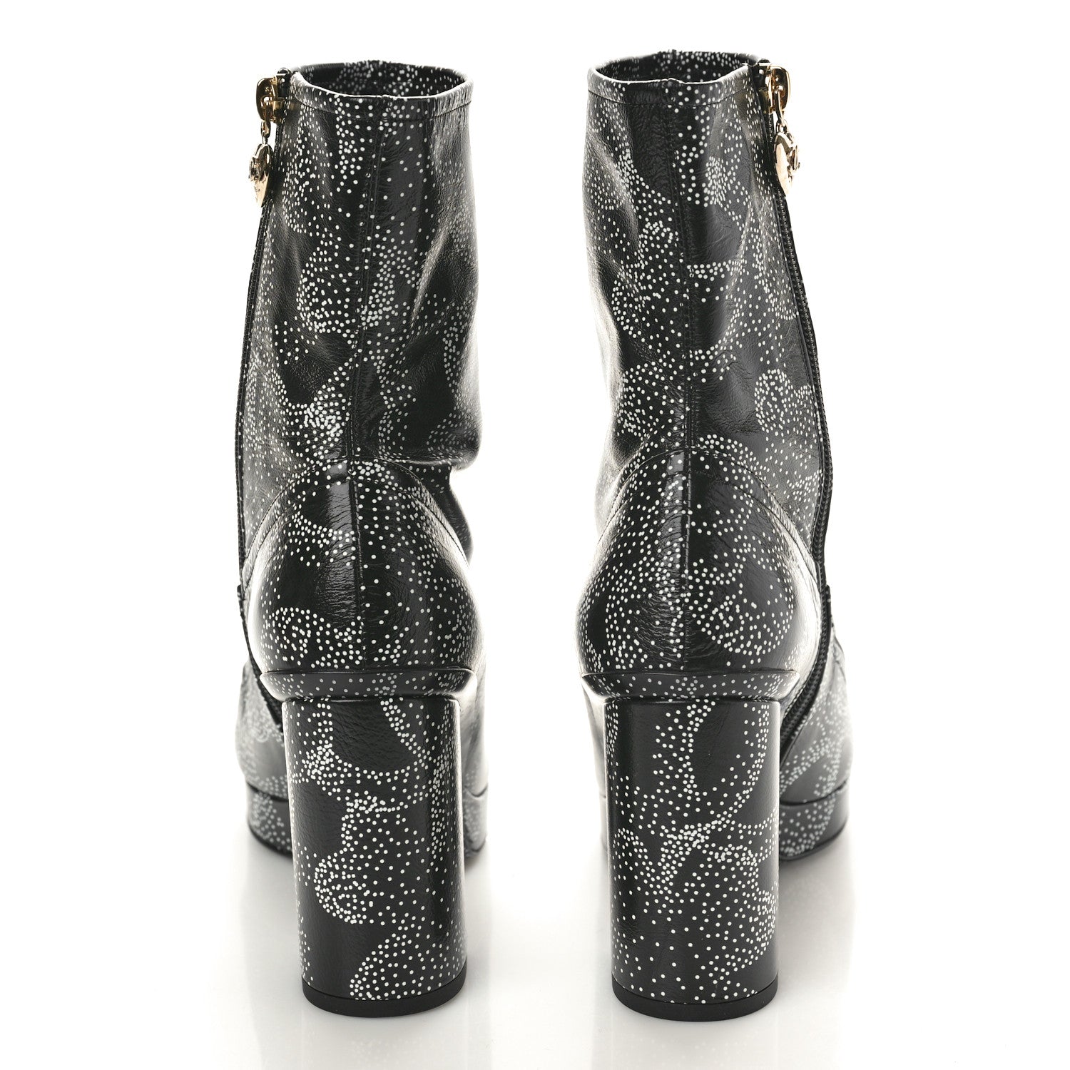 Chanel Calfskin Camellia Printed Ankle Boots 38.5 Black White 5 of 11