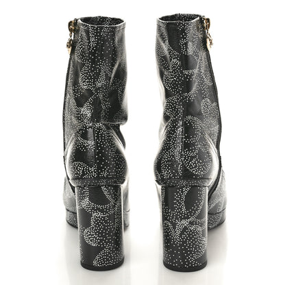 Chanel Calfskin Camellia Printed Ankle Boots 38.5 Black White 5 of 11