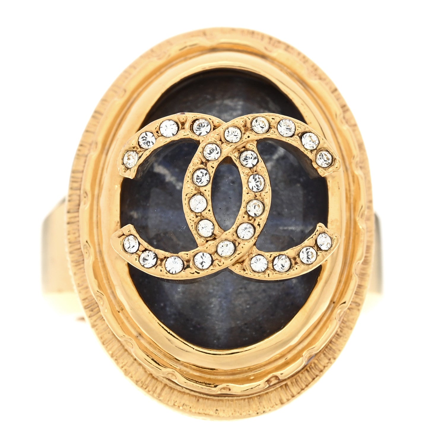 Chanel Gripoix Crystal CC Ring 50/5.25 Gold 1 of 4