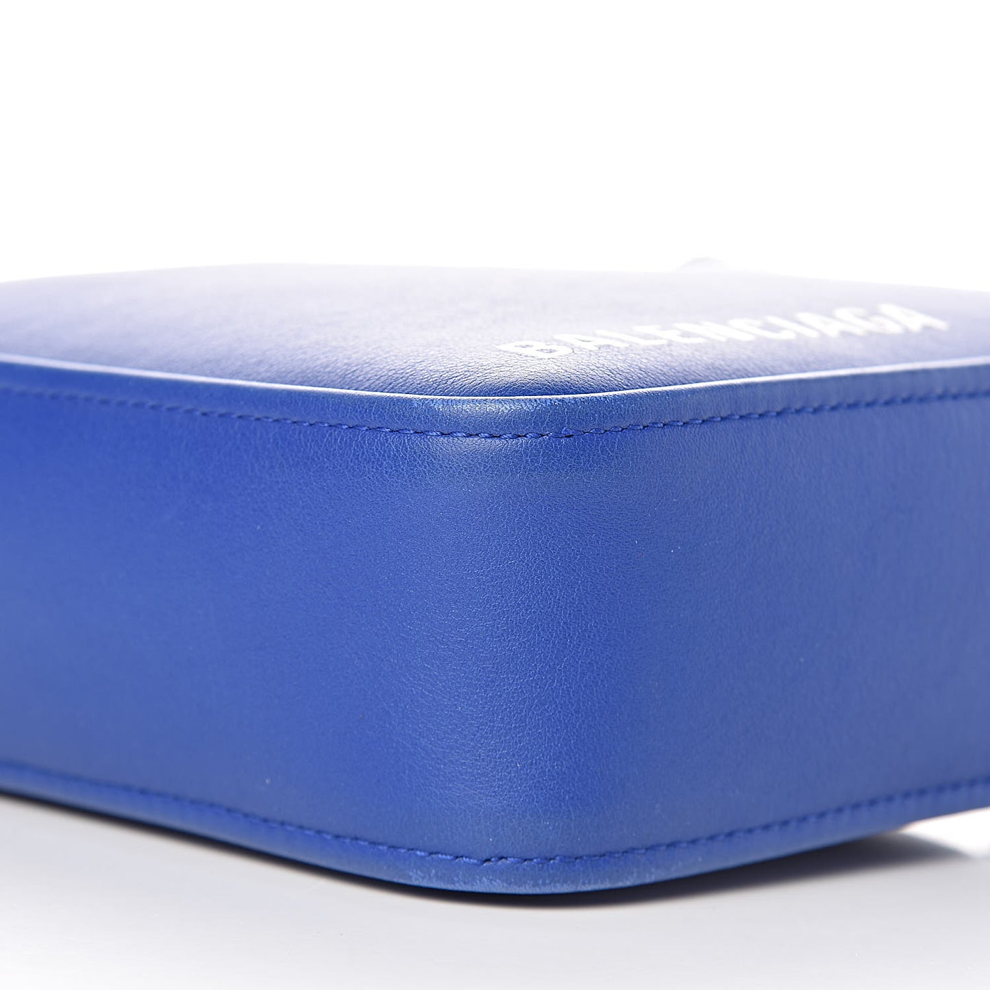 Shiny Day Calfskin Logo XS Triangle Duffle Bleu Roi White