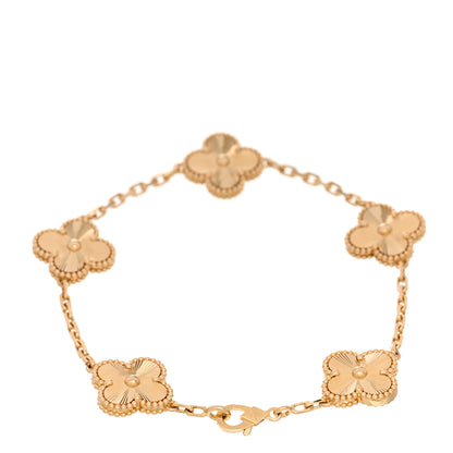 Van Cleef & Arpels 18K Yellow Gold 5 Motifs Guilloche Vintage Alhambra Bracelet 2 of 5