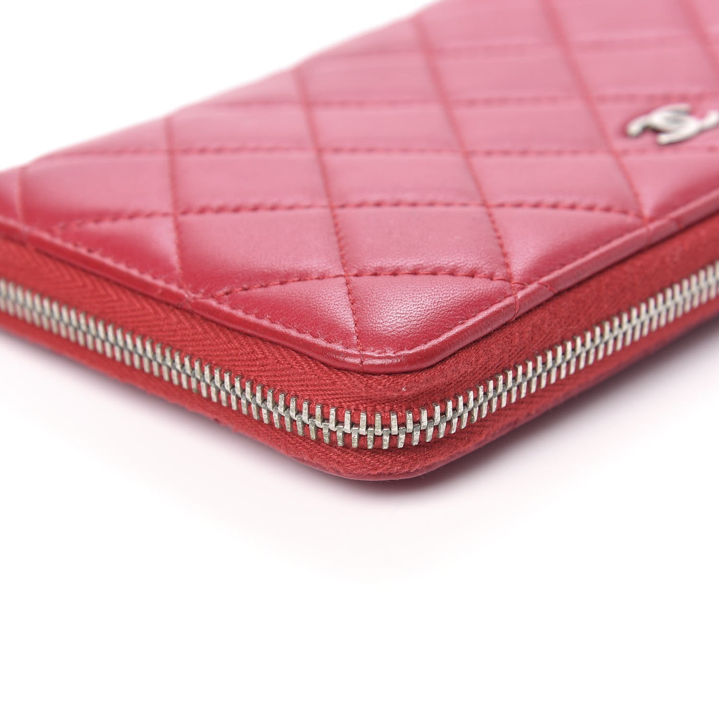Lambskin Quilted Zip Around Wallet Dark Pink