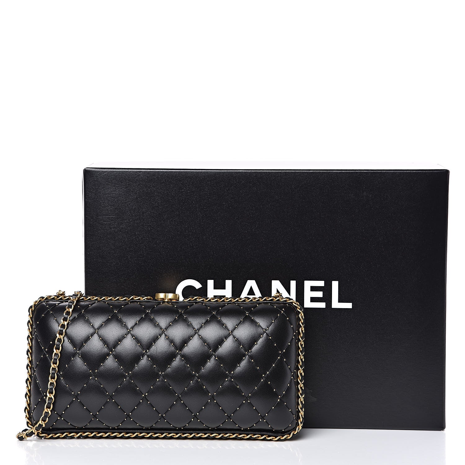 Chanel Lambskin Quilted Chain Around Clutch Black 10 of 10