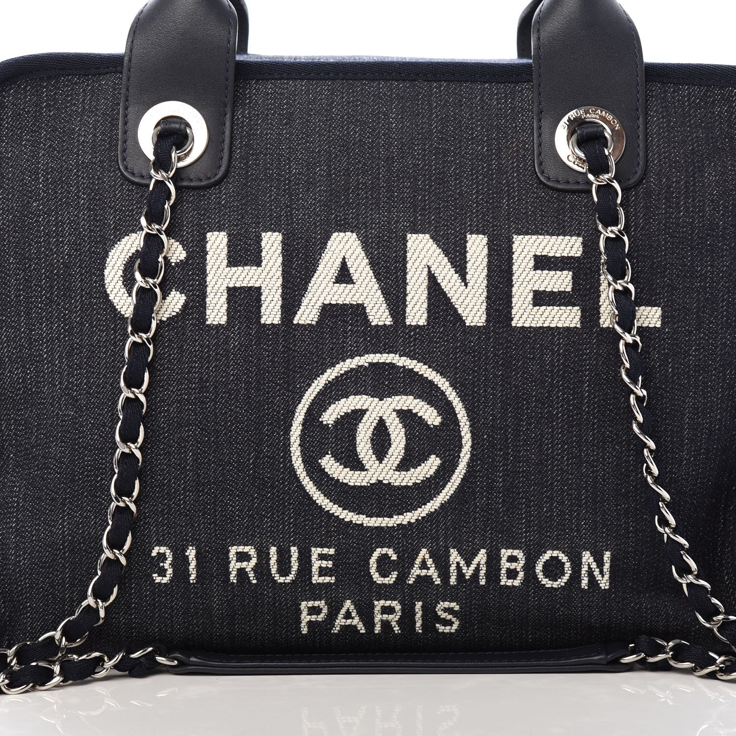 Chanel Denim Deauville Bowling Bag Dark Blue 10 of 10