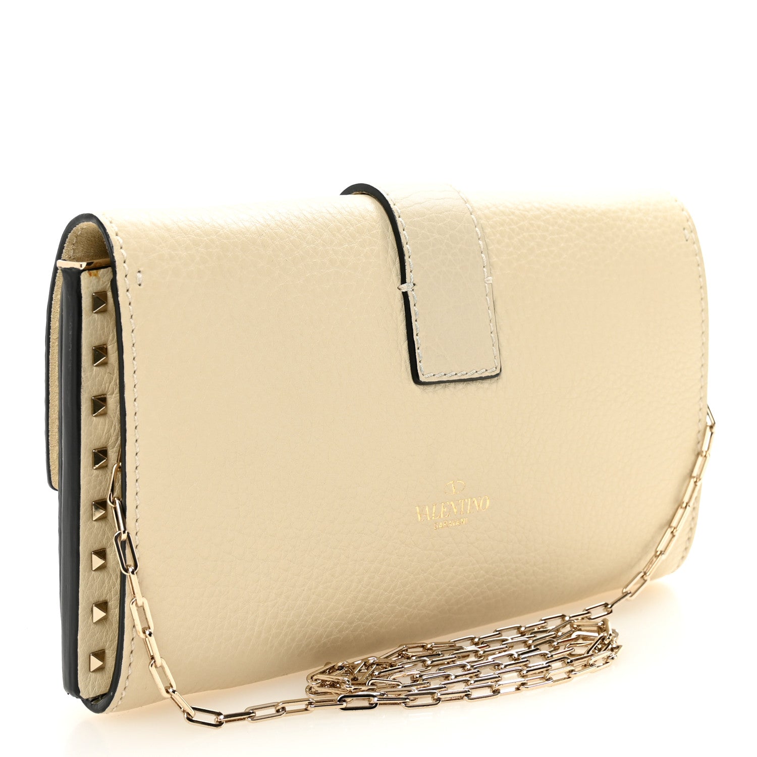 Valentino Garavani Pebbled Calfskin Rockstud Chain Clutch Light Ivory 3 of 10