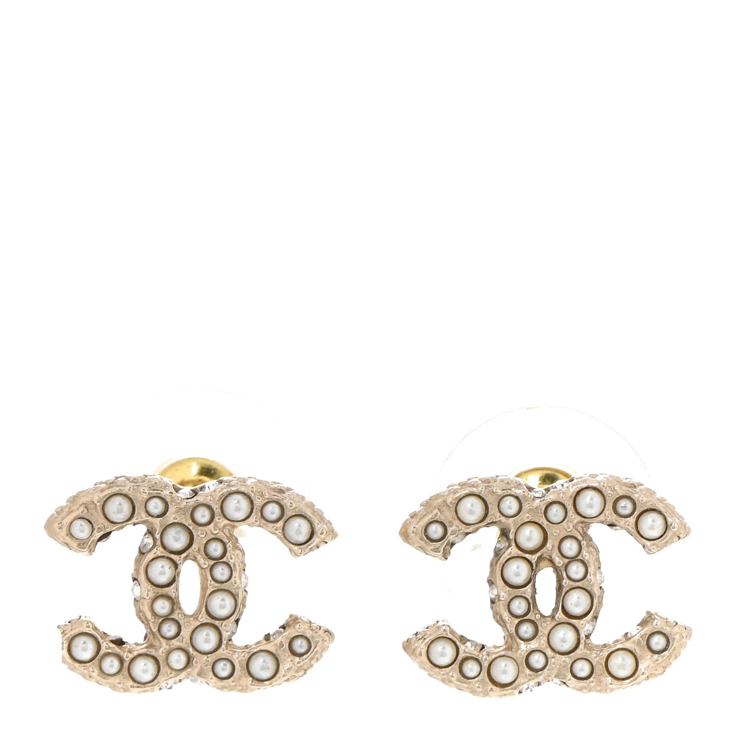 Metal Graduated Pearl Crystal CC Earrings Light Gold