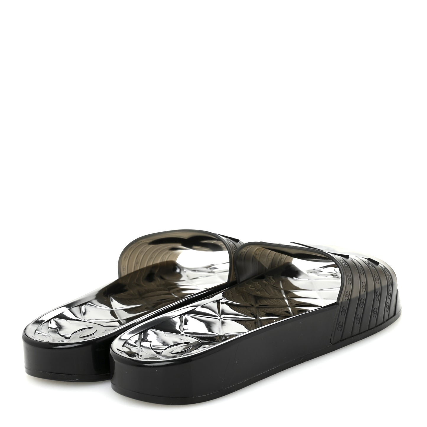 PVC Transparent CC Flat Slide Sandals 39 Black