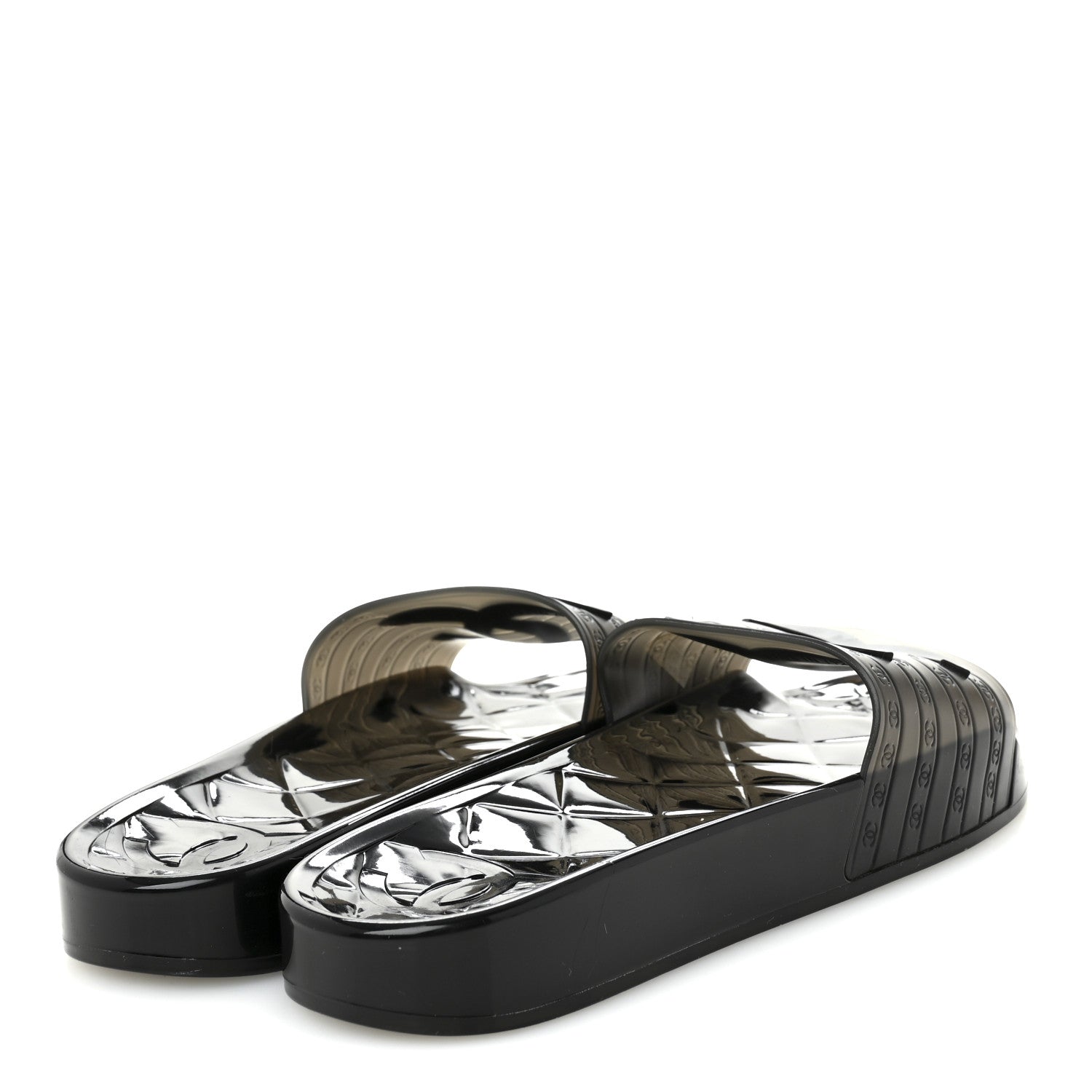 Chanel PVC Transparent CC Flat Slide Sandals 39 Black 5 of 8