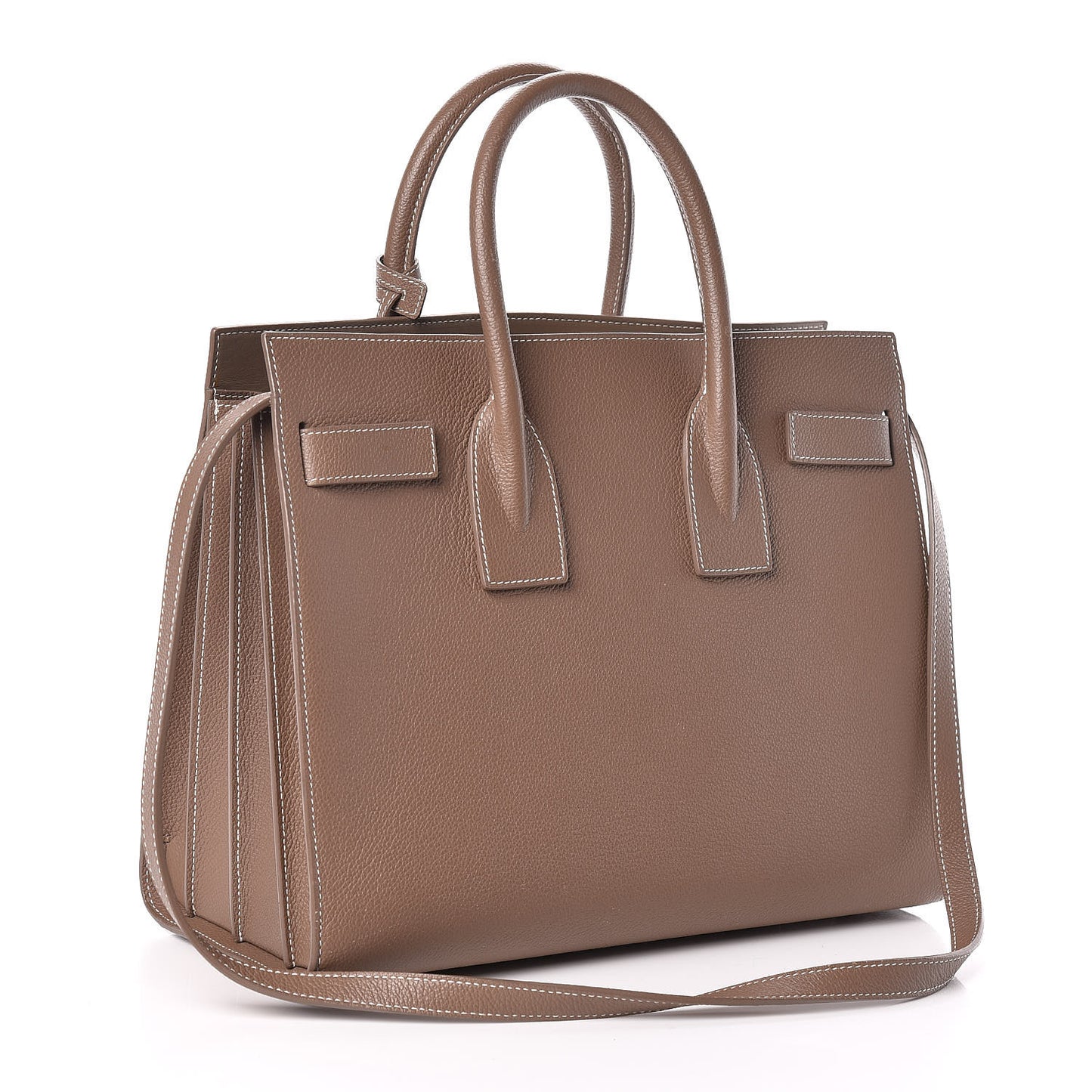 Grained Calfskin Topstitch Small Classic Sac De Jour Taupe