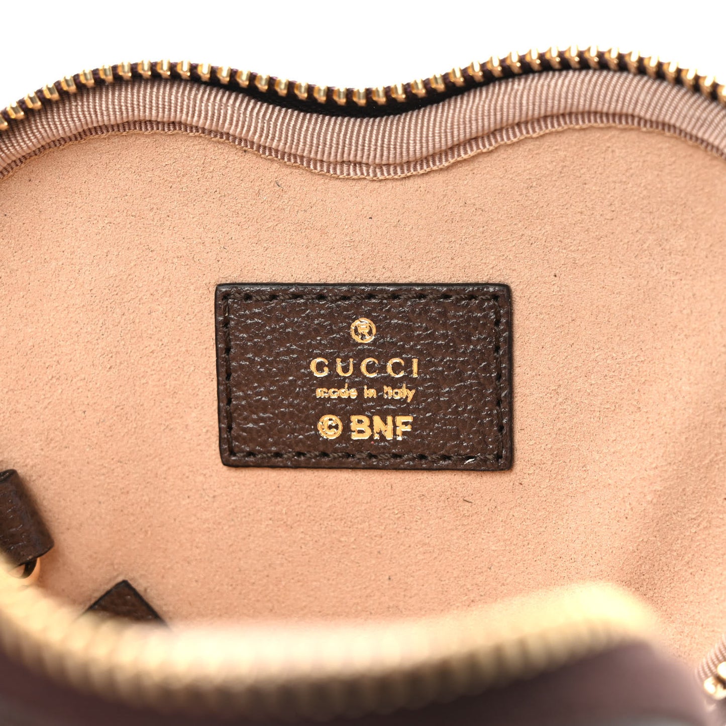 X BNF GG Supreme Monogram Textured Dollar Calfskin Bananya Print Heart Coin Purse Beige Ebony Multicolor New Acero
