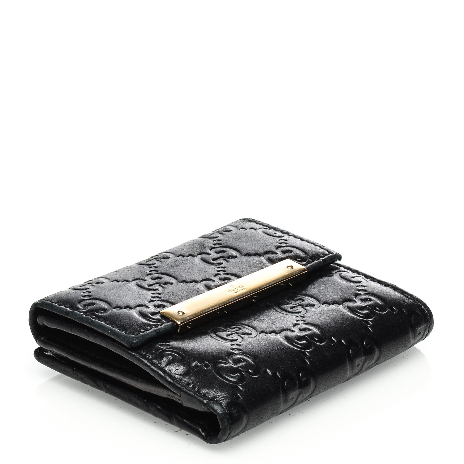 Gucci Guccissima Metal Bar French Flap Wallet Black 4 of 11