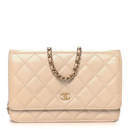 Chanel Pearly Caviar Quilted Wallet On Chain WOC Beige 1 of 13