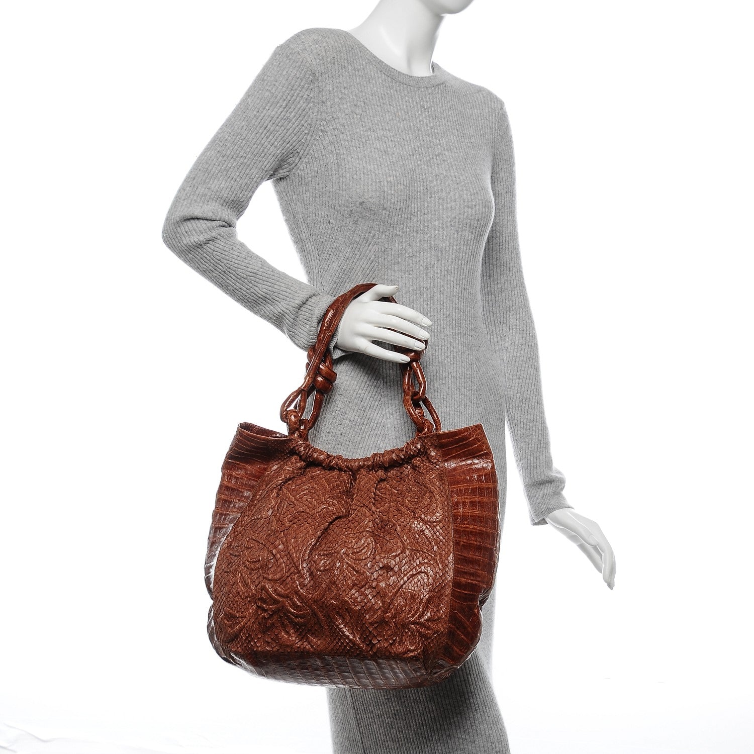 Nancy Gonzalez Crocodile Python Embossed Shoulder Bag Brown 2 of 8