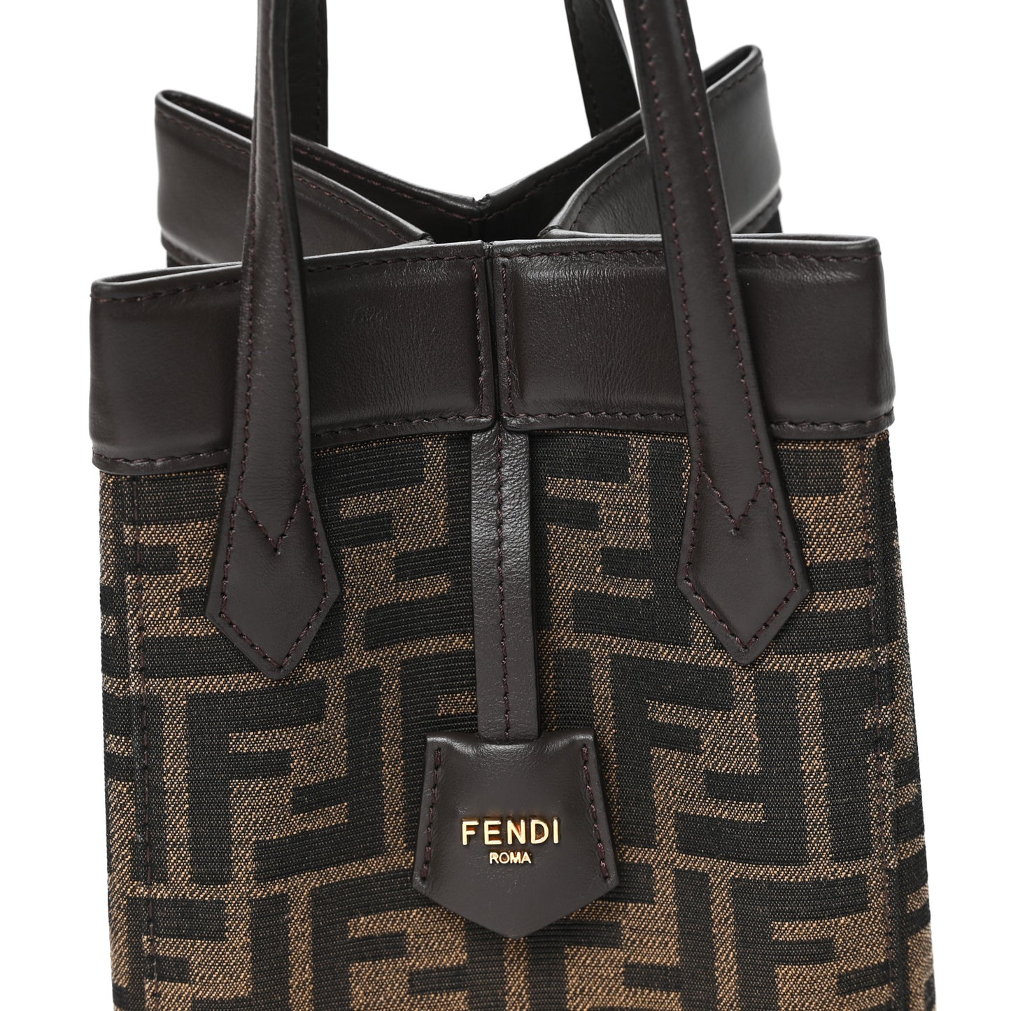 Fabric Jacquard Vitello Grace FF 1974 Mini Fendi Origami Tobacco Moro Ebano