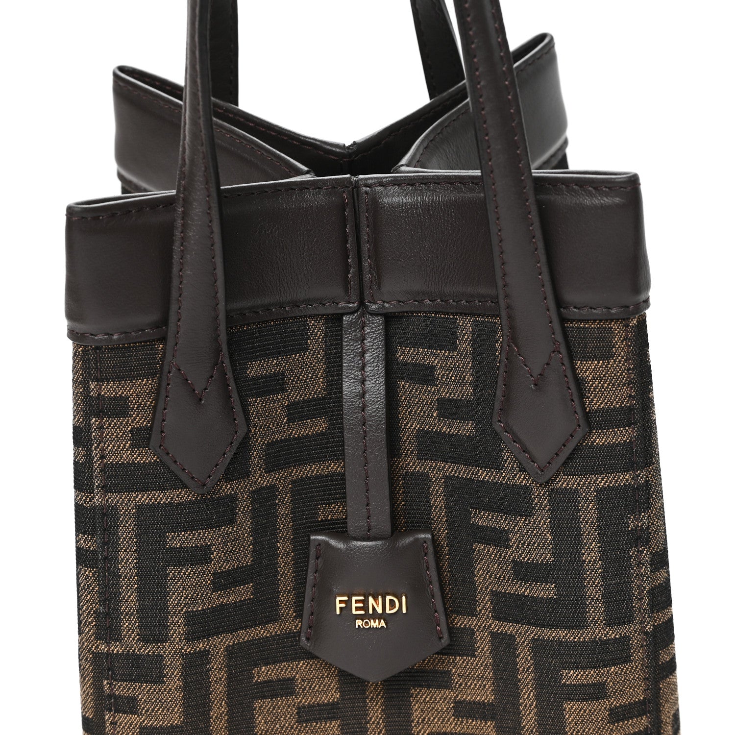 Fendi Fabric Jacquard Vitello Grace FF 1974 Mini Fendi Origami Tobacco Moro Ebano 7 of 9