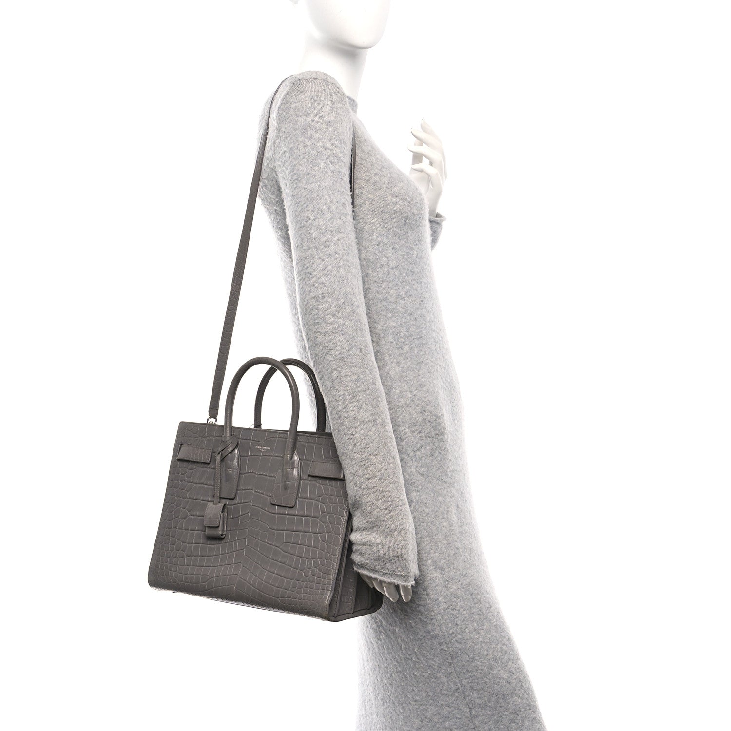 Saint Laurent Calfskin Crocodile Embossed Small Sac de Jour Fog 2 of 19