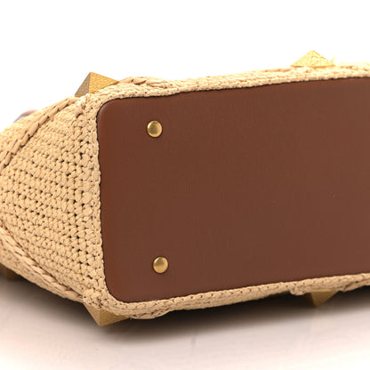 Valentino Garavani Raffia Calfskin Large Roman Stud Tote Naturale 7 of 8